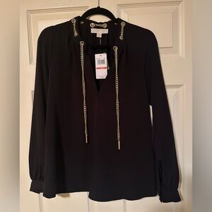 Michael Kors Elegant Black Chain-Detail Women's Top, NWT, US S